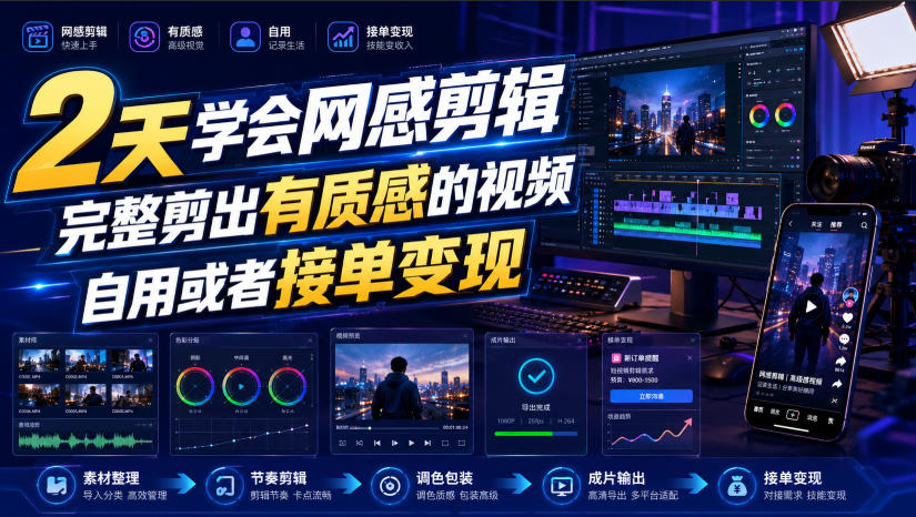 2天学会网感剪辑，完整剪出有质感的视频，自用或者接单变现