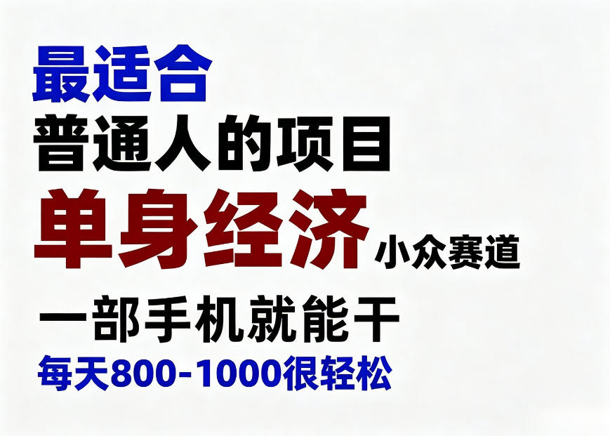 身经济小众赛道,一部手机就能干,每天搞个800-1000很轻松,最适合普通人的项目【揭秘】