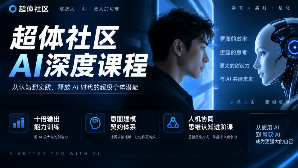 超体社区AI深度课程，十倍输出能力训练，意图建模契约体系，人机协同思维认知进阶课