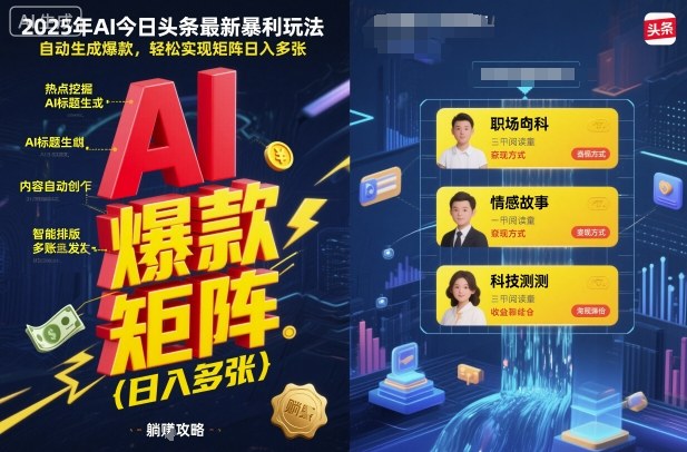 2025年AI今日头条最新暴利玩法，自动生成爆款，轻松实现矩阵日入多张