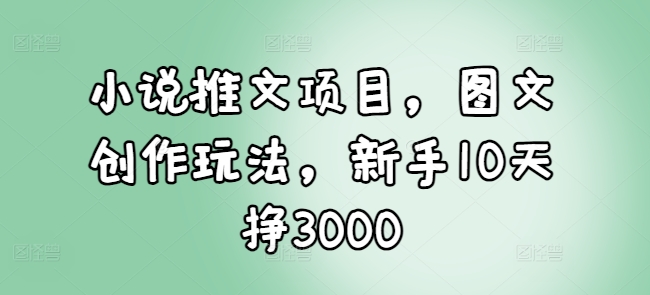 小说推文项目,图文创作玩法,新手10天挣3000