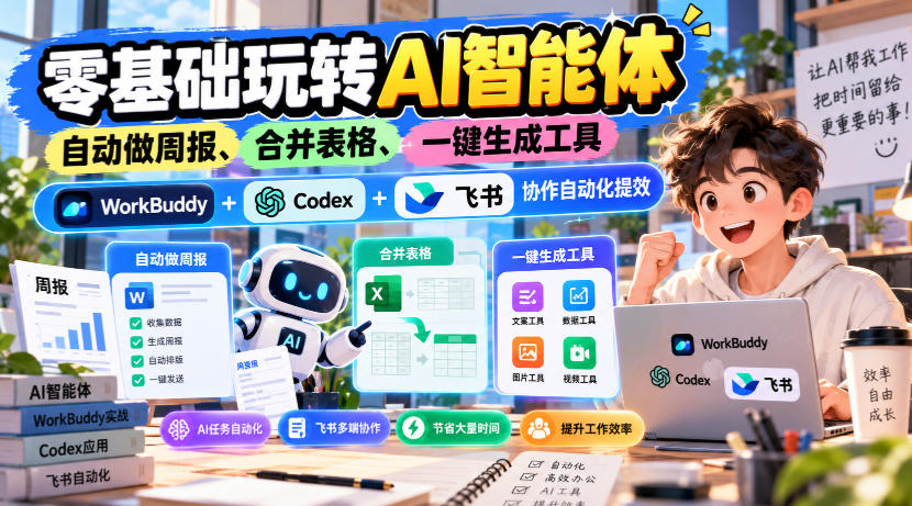【无水印】零基础玩转AI智能体,自动做周报、合并表格、一键生成工具,WorkBuddy+Codex + 飞书协作自动化提效