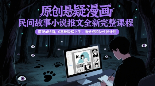 原创悬疑漫画民间故事小说推文全新完整课程，&nbsp;搭配ai绘画，0基础轻松上手，撸分成和伙伴计划